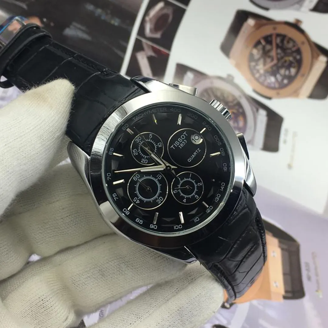 Best Price Tissot chronograph Black Leather silver watch